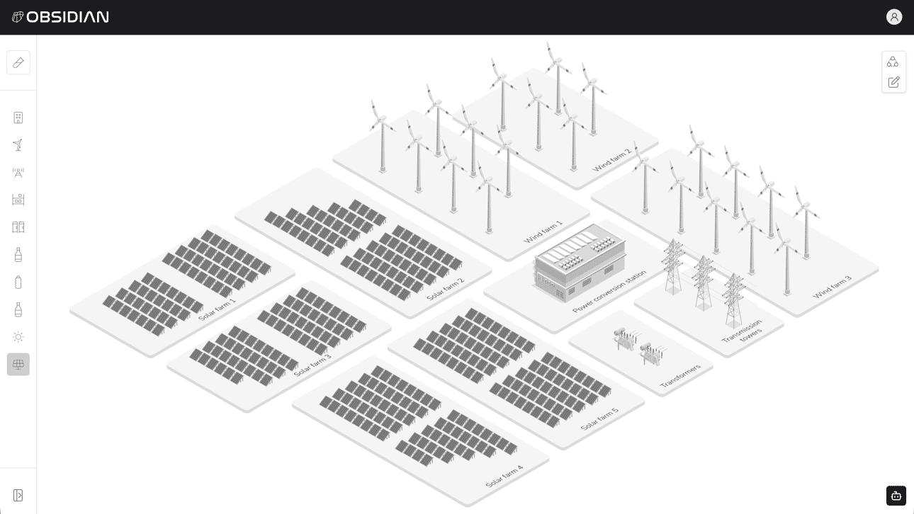 Gemelo digital de una planta de energía renovable en Obsidian