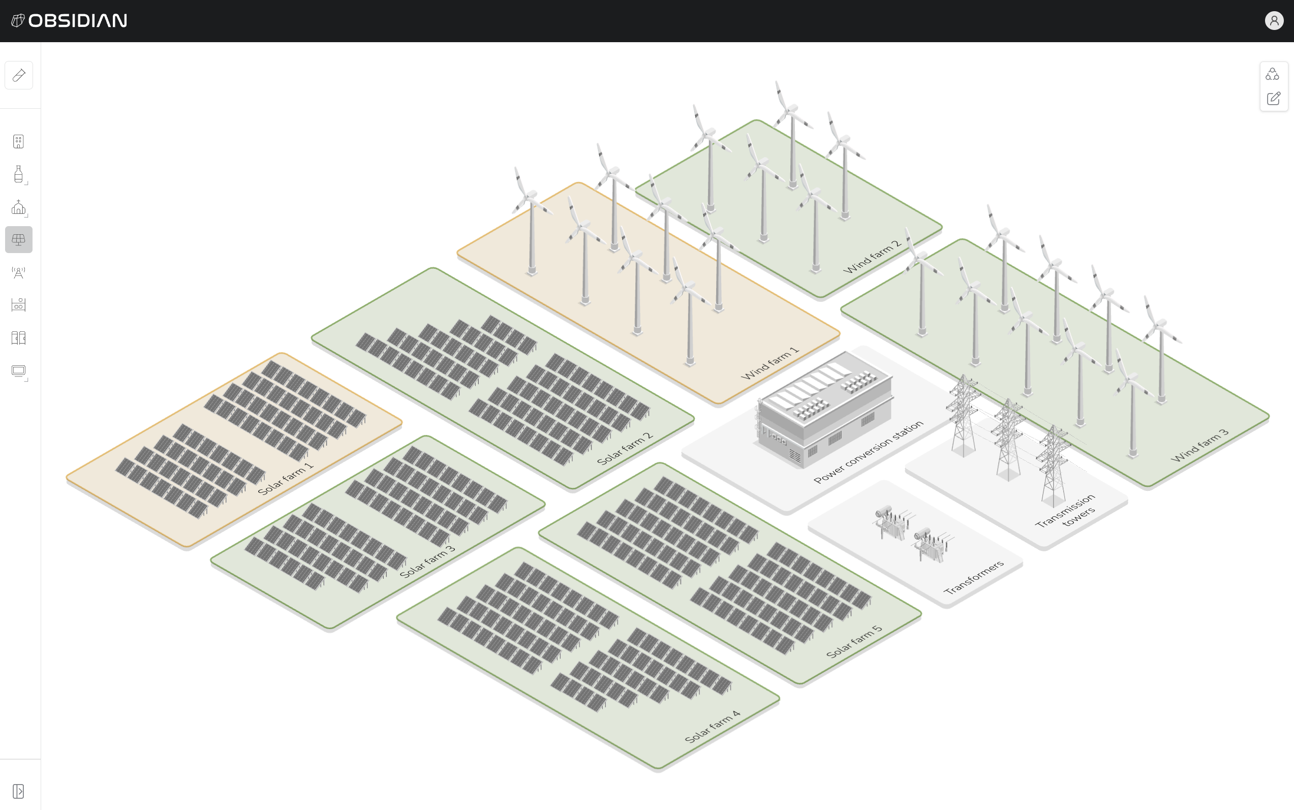 Gemelo digital de una planta de energía renovable en Obsidian