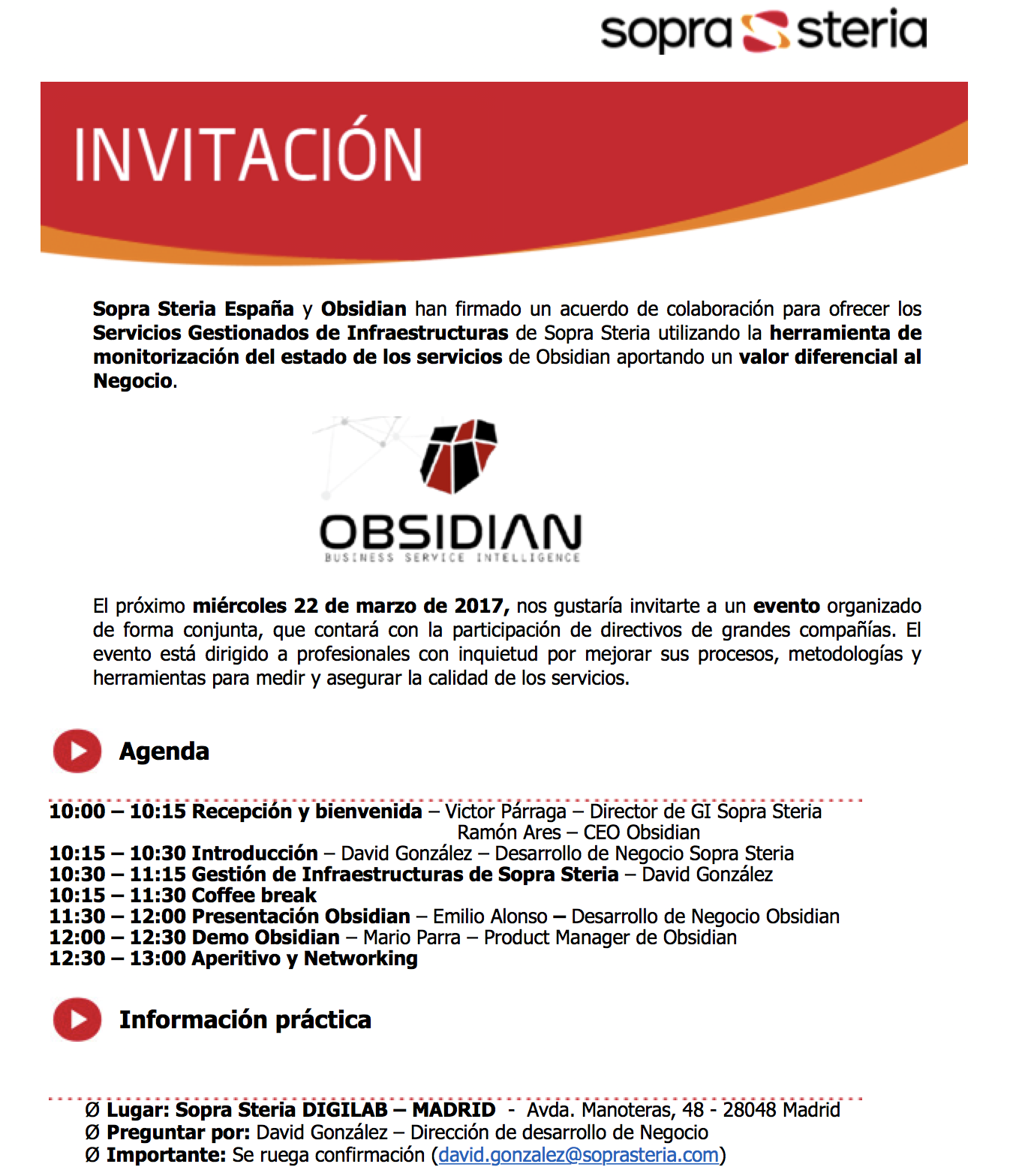 Evento com a Obsidian organizado pela Sopra Steria em Madrid